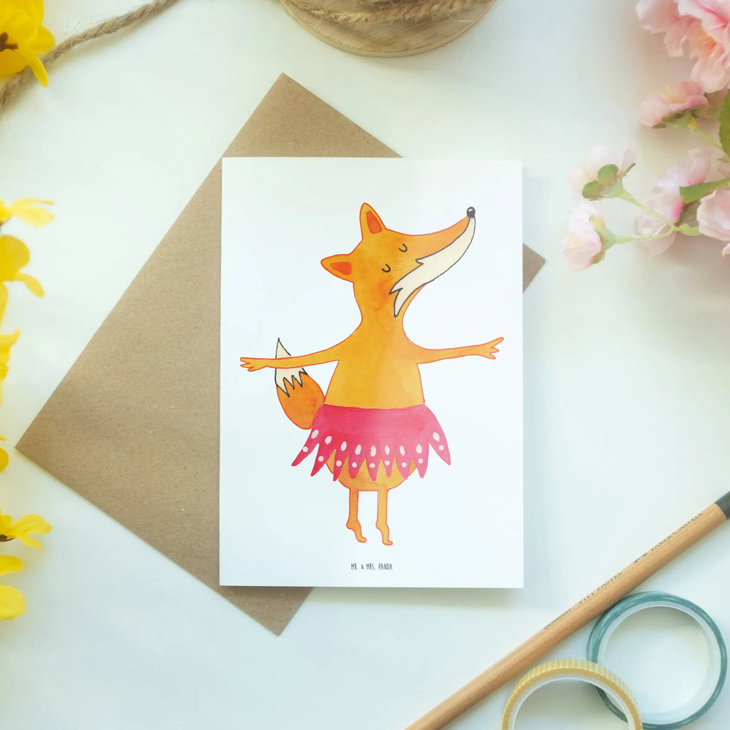Grußkarte Fuchs Ballerina Karte, Klappkarte, Geburtstagskarte, Ansichtskarten, Grußkarte, Hochzeitskarte, Glückwunschkarte, Einladungskarte, Fuchs, Einladung, Geburtstag, Fuchs Spruch, Füchse, Party, Tanzen, Ballerina, Tänzerin, Ballett, Füchsin