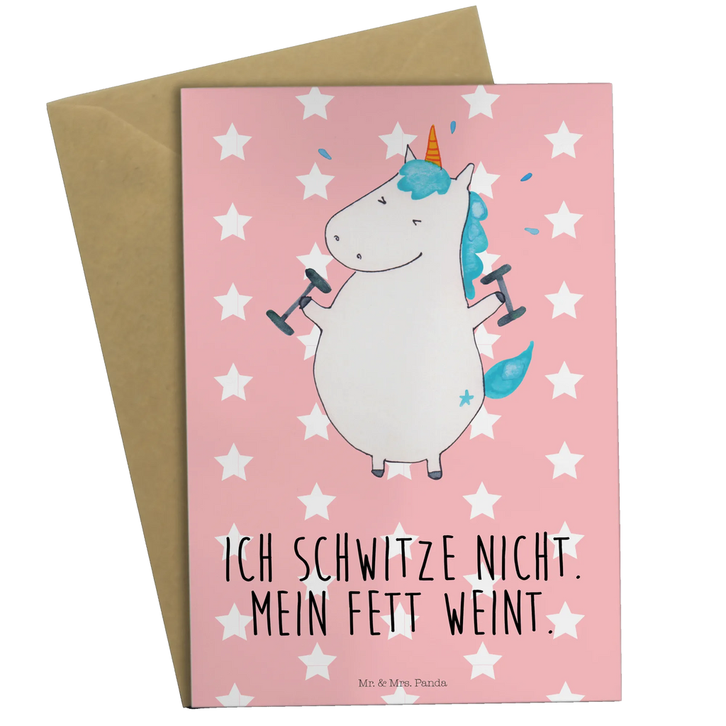 Grußkarte Einhorn Fitness Klappkarte, Geburtstagskarte, Karte, Grußkarte, Glückwunschkarte, Ansichtskarten, Einladungskarte, Hochzeitskarte, Einhorn, Einhörner, Einhorn Deko, Unicorn, Fitness, Fitnessstudio, Geräte, Abnehmen, Sport, Pumpen, Sixpack, Gym, Diät