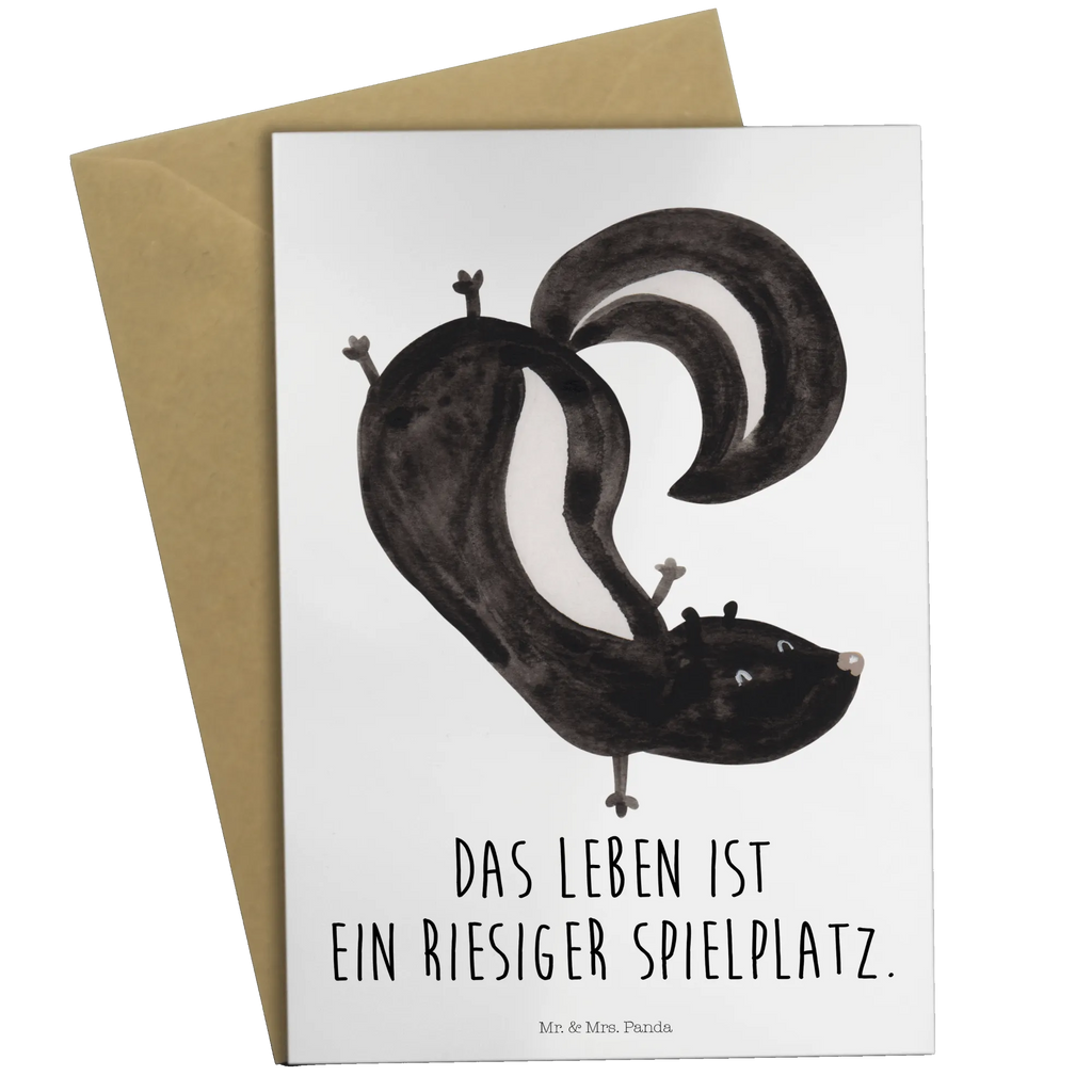 Grußkarte Stinktier Handstand Grußkarte, Hochzeitskarte, Geburtstagskarte, Karte, Klappkarte, Ansichtskarten, Einladungskarte, Glückwunschkarte, Stinktier, Skunk, Kind, Spielplatz, Stinki, verpielt, Wildtier, Raubtier, Stinker