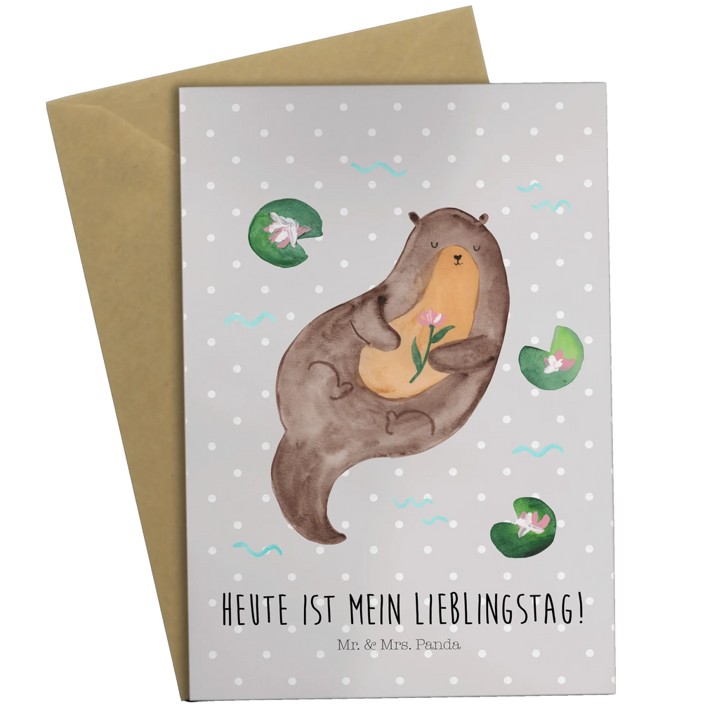 Grußkarte Otter mit Seerose Ansichtskarten, Einladungskarte, Grußkarte, Klappkarte, Karte, Geburtstagskarte, Glückwunschkarte, Hochzeitskarte, Otter, Fischotter, Seeotter, Otter Seeotter See Otter
