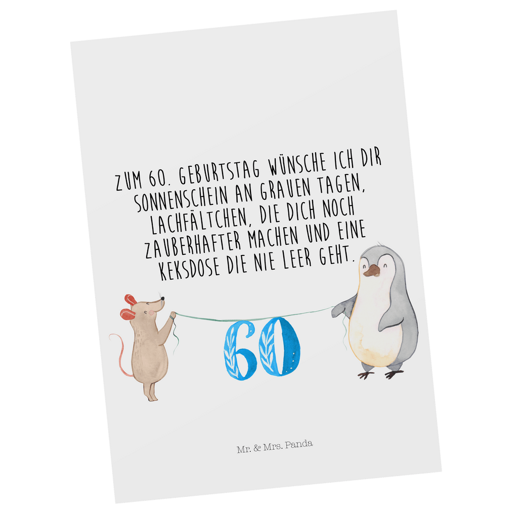 Postkarte 60. Geburtstag Maus Pinguin Geschenkkarte, Grußkarte, Karte, Einladung, Ansichtskarte, Geburtstagskarte, Einladungskarte, Dankeskarte, Geburtstag, Geburtstagsgeschenk, Geschenk, Party, Feiern, Torte, Kuchen