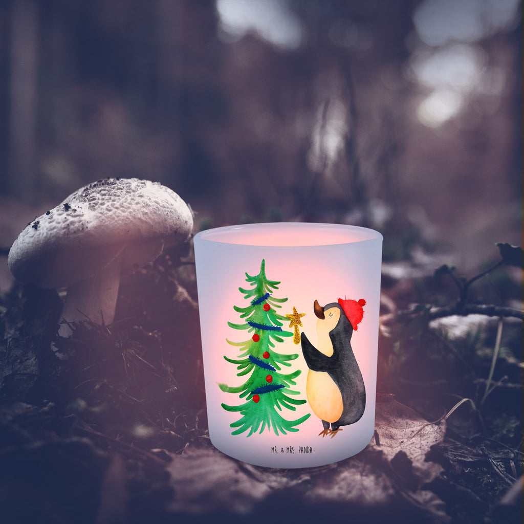 Windlicht Pinguin Weihnachtsbaum Windlicht Glas, Teelichtglas, Teelichthalter, Teelichter, Kerzenglas, Windlicht Kerze, Kerzenlicht, Winter, Weihnachten, Weihnachtsdeko, Nikolaus, Advent, Heiligabend, Wintermotiv, Pinguin