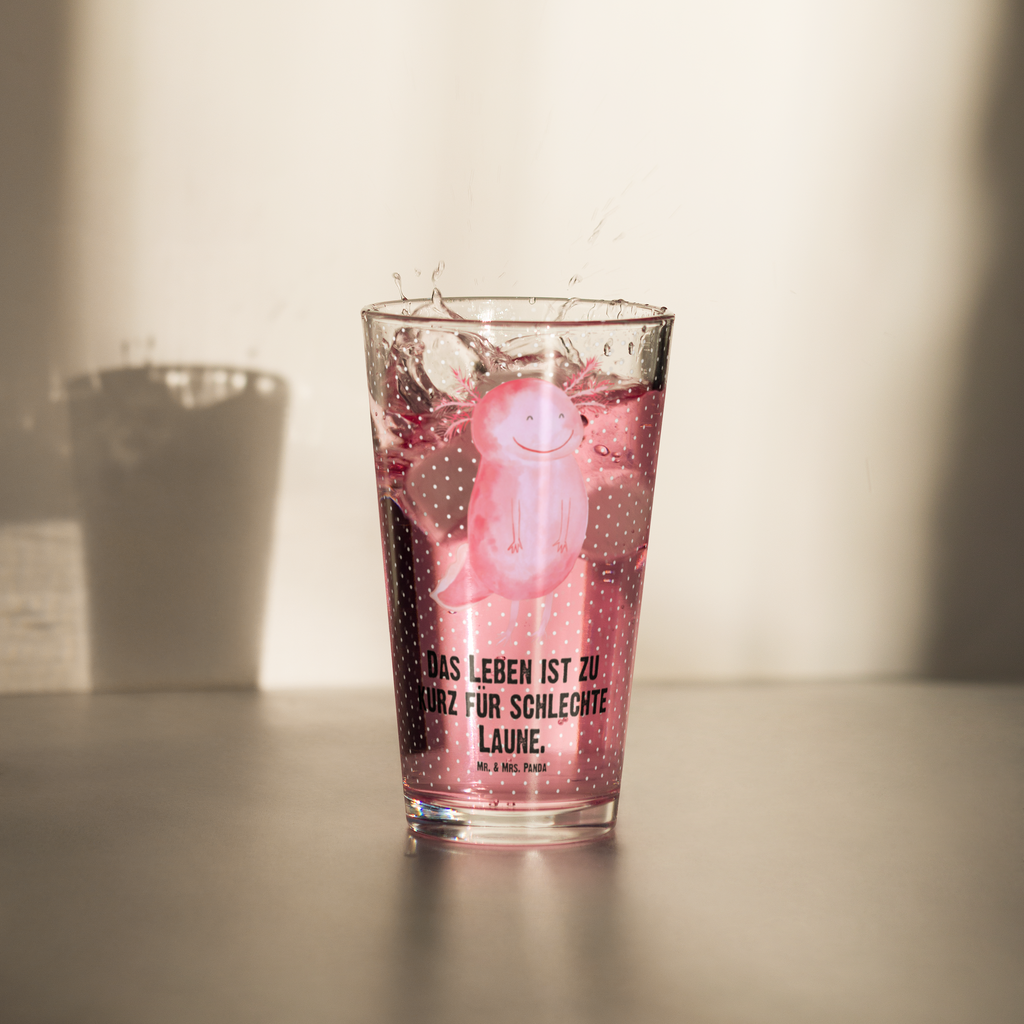 Premium Trinkglas Axolotl glücklich Trinkglas, Glas, Pint Glas, Bierglas, Cocktail Glas, Wasserglas, Axolotl, Molch, Axolot, Schwanzlurch, Lurch, Lurche, Motivation, gute Laune