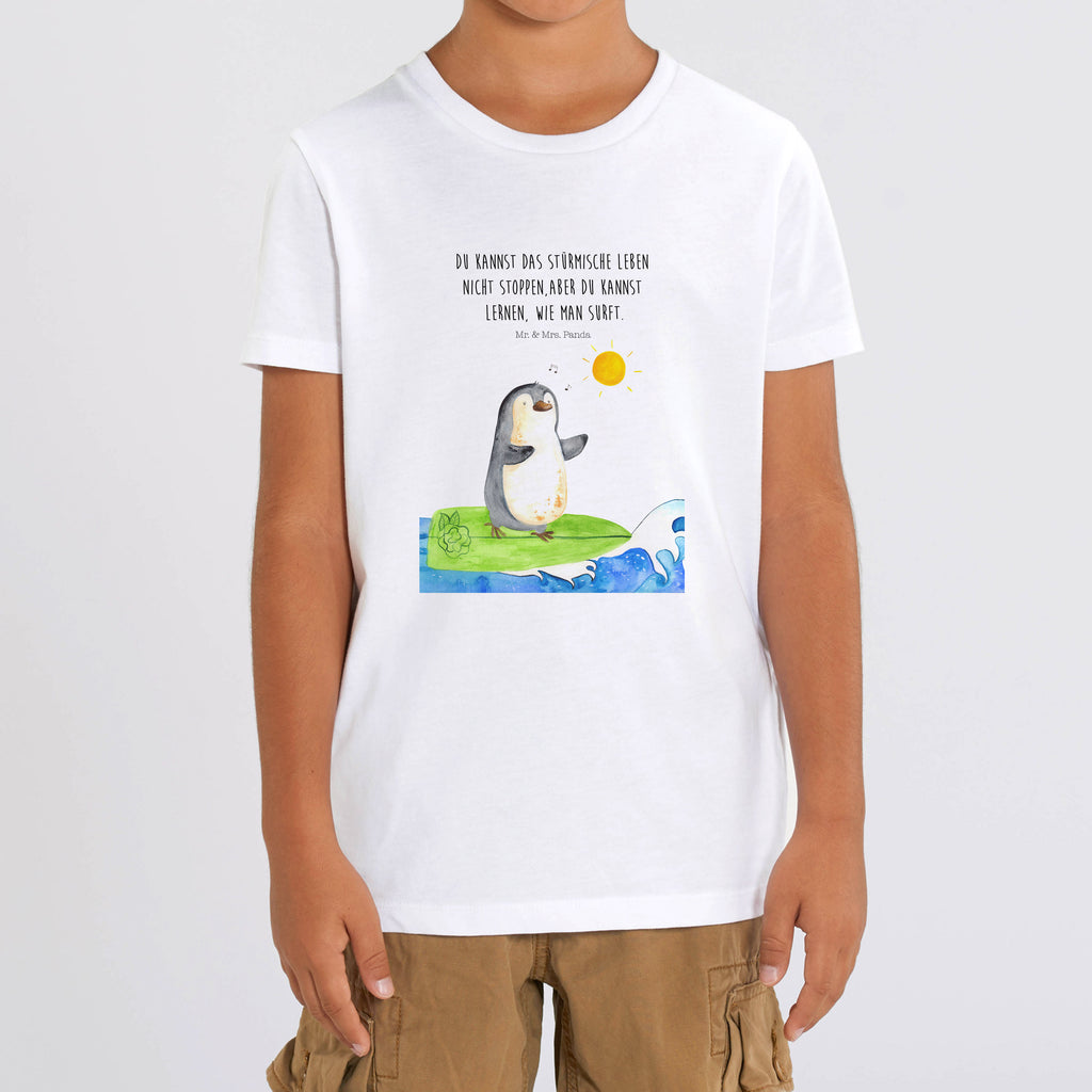 Organic Kinder T-Shirt Pinguin Surfer Kinder T-Shirt, Kinder T-Shirt Mädchen, Kinder T-Shirt Jungen, Pinguin, Pinguine, surfen, Surfer, Hawaii, Urlaub, Wellen, Wellen reiten, Portugal