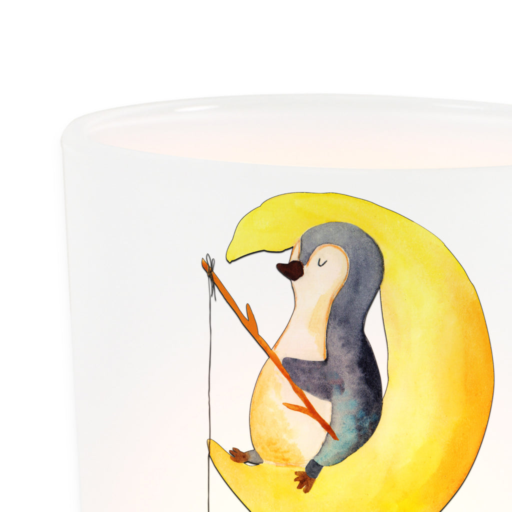 Windlicht Pinguin Mond Windlicht Glas, Teelichtglas, Teelichthalter, Teelichter, Kerzenglas, Windlicht Kerze, Kerzenlicht, Pinguin, Pinguine, Spruch, schlafen, Nachtruhe, Einschlafen, Schlafzimmer, Schlafstörungen, Gästezimmer