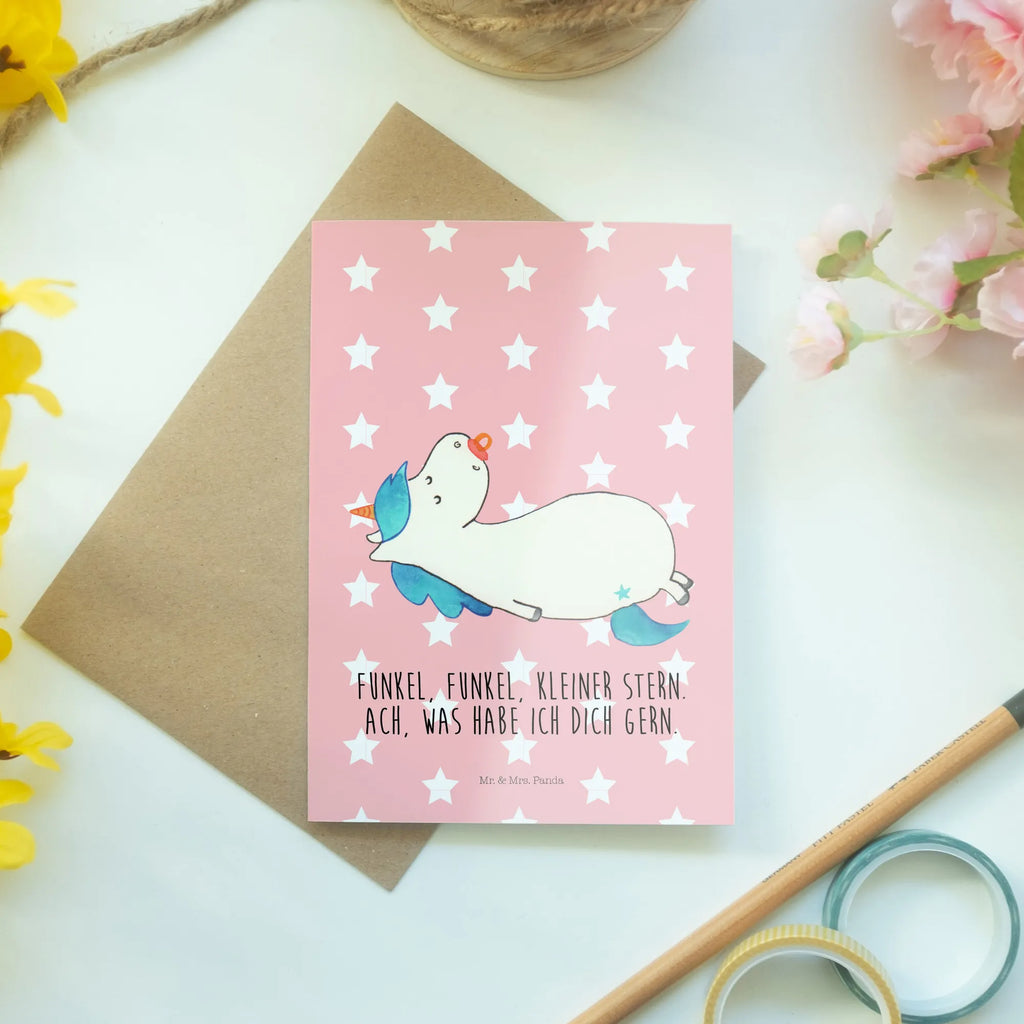 Grußkarte Einhorn Schnullie Hochzeitskarte, Glückwunschkarte, Geburtstagskarte, Grußkarte, Klappkarte, Karte, Ansichtskarten, Einladungskarte, Einhorn, Einhörner, Einhorn Deko, Unicorn, Geburtstag, Geschenk Geburt, Säugling, Mutter, Schnuller, Geburt, Baby, Mama, Kleinkind