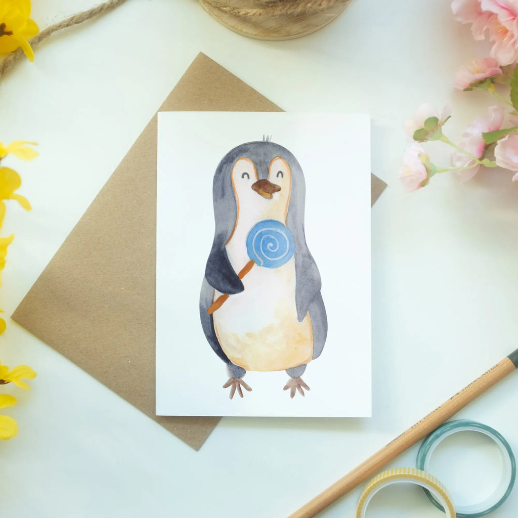 Kartka okolicznościowa pingwin lizak Hochzeitskarte, Grußkarte, Ansichtskarten, Einladungskarte, Klappkarte, Geburtstagskarte, Glückwunschkarte, Karte, Pinguin, Spruch, Rebell, Lolli, Ganove, Süßigkeiten, Pinguine, Rabauke, Blödsinn, Gauner