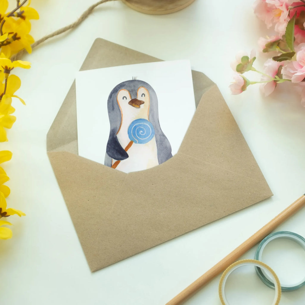 Kartka okolicznościowa pingwin lizak Hochzeitskarte, Grußkarte, Ansichtskarten, Einladungskarte, Klappkarte, Geburtstagskarte, Glückwunschkarte, Karte, Pinguin, Spruch, Rebell, Lolli, Ganove, Süßigkeiten, Pinguine, Rabauke, Blödsinn, Gauner