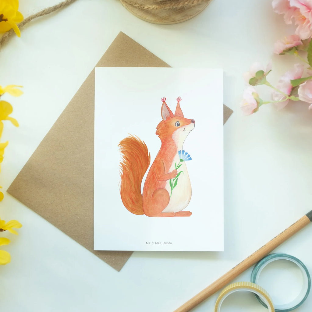 Grußkarte Eichhörnchen Blume Glückwunschkarte, Grußkarte, Hochzeitskarte, Klappkarte, Geburtstagskarte, Einladungskarte, Ansichtskarten, Karte, Tiermotive, Gute Laune, lustige Sprüche, Tiere, Motivation Bilder, Eichhörnchen, Spaß, Motivation Sprüche, Eichhorn, Lachen, Spruch positiv, Spruch Deko, glücklich Spruch