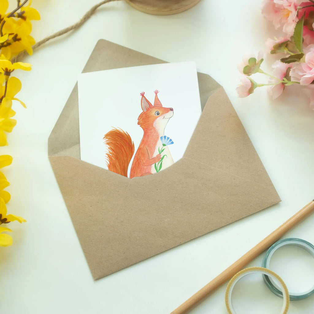 Grußkarte Eichhörnchen Blume Glückwunschkarte, Grußkarte, Hochzeitskarte, Klappkarte, Geburtstagskarte, Einladungskarte, Ansichtskarten, Karte, Tiermotive, Gute Laune, lustige Sprüche, Tiere, Motivation Bilder, Eichhörnchen, Spaß, Motivation Sprüche, Eichhorn, Lachen, Spruch positiv, Spruch Deko, glücklich Spruch