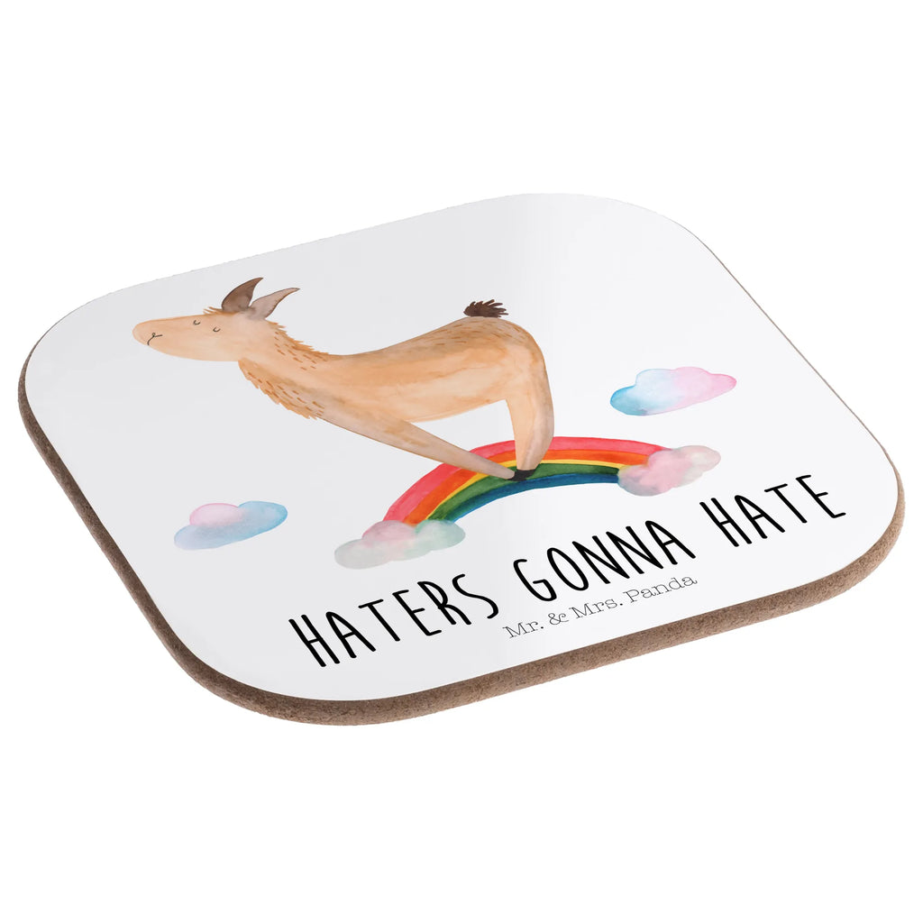 Square coaster lama rainbow presents, breakfast, gifts, glass coasters, gift, party, Coasters, Llama, llama, alpaca, trendy animal, Haters gonna hate, Outsider, Haters, Freedom, Hobby, Cloud country, School, Rainbow, Abi, Lamas, Self-employed, Lama