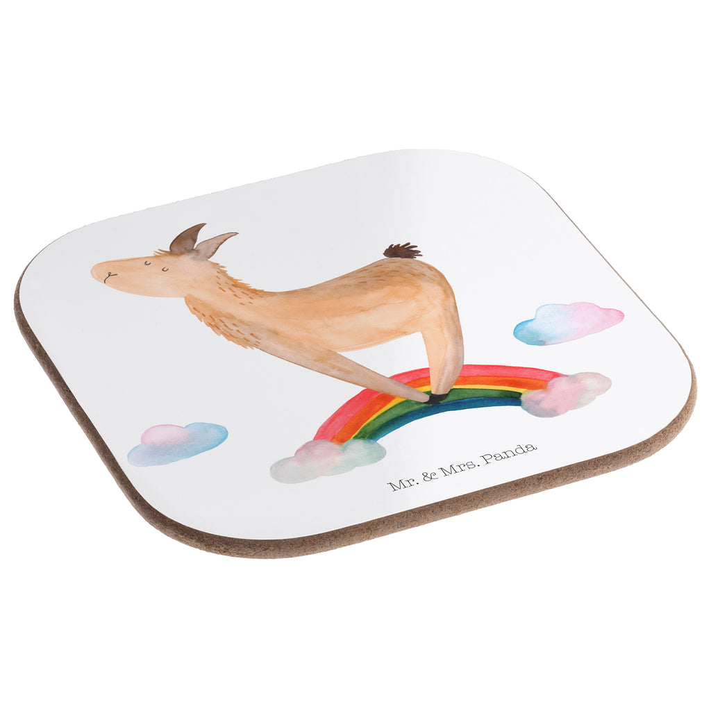 Square coaster lama rainbow presents, breakfast, gifts, glass coasters, gift, party, Coasters, Llama, llama, alpaca, trendy animal, Haters gonna hate, Outsider, Haters, Freedom, Hobby, Cloud country, School, Rainbow, Abi, Lamas, Self-employed, Lama
