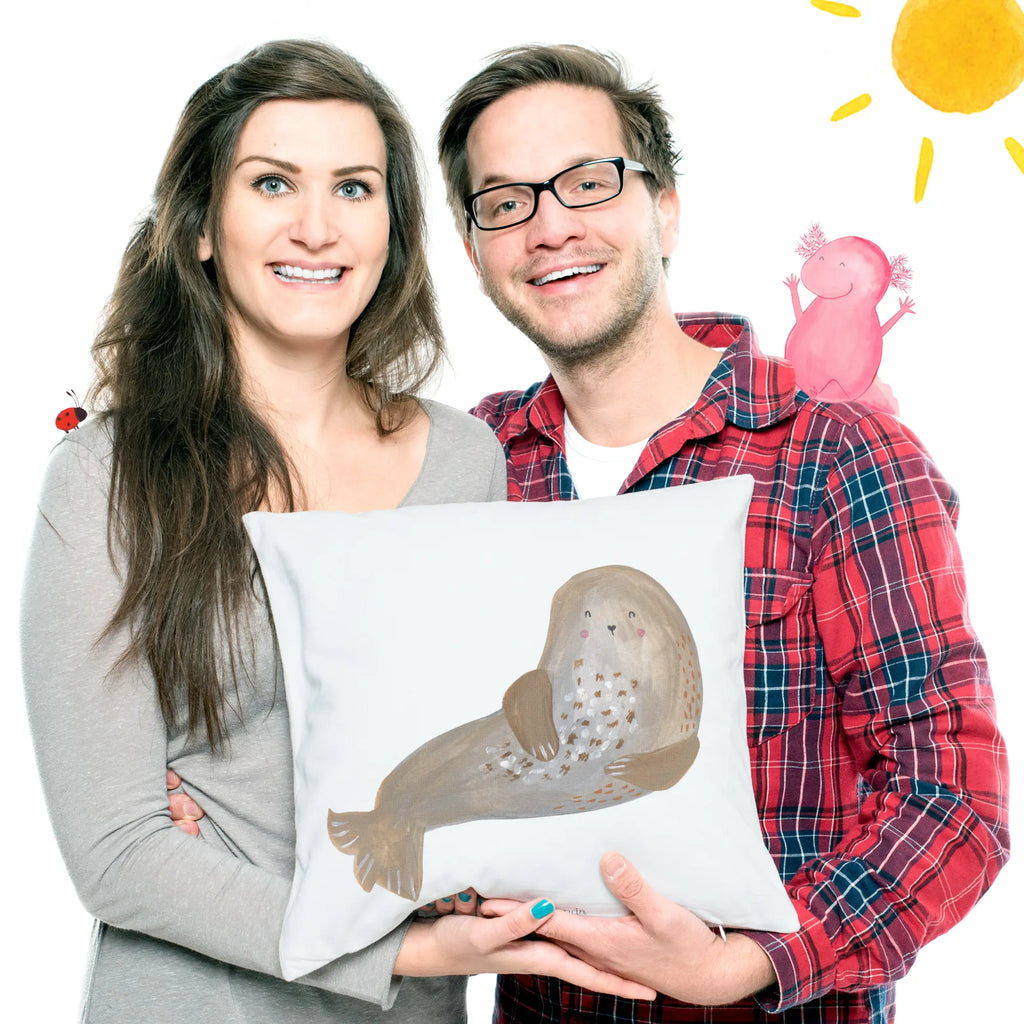 Cushion seal Laugh pad, bedroom, fluffy, 40 x 40, couch, pillows, settee, pillow case, sofa, cushion, Pillow, 40x40, bed, soft, small animals, cute, funny, cute animal motives, hand drawn, small world, funny sayings, good mood, happy, gifts, gift ideas, special gifts, animal lover, card, Beach, North Sea, Baltic Sea, Seal, Sea animal, Seals