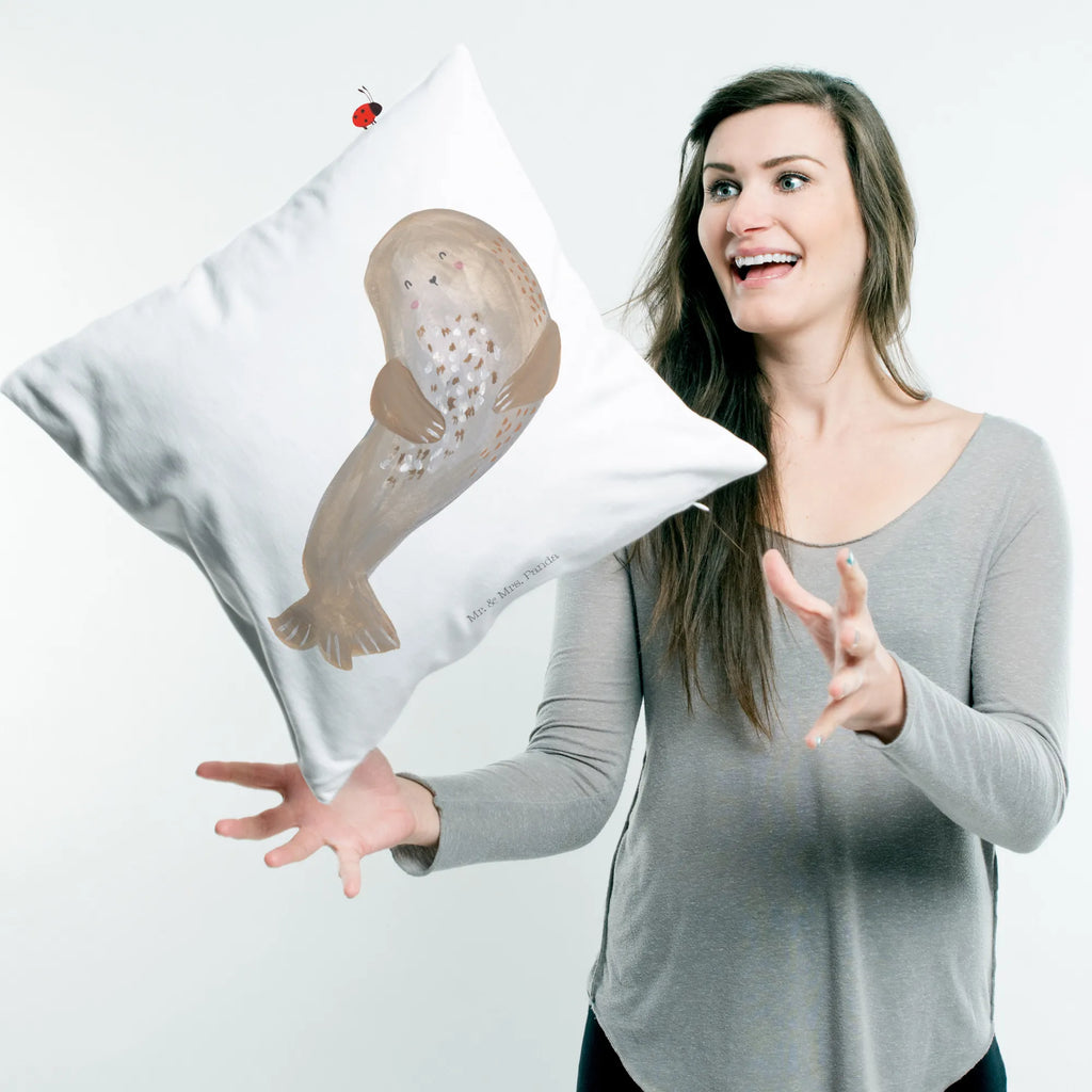 Cushion seal Laugh pad, bedroom, fluffy, 40 x 40, couch, pillows, settee, pillow case, sofa, cushion, Pillow, 40x40, bed, soft, small animals, cute, funny, cute animal motives, hand drawn, small world, funny sayings, good mood, happy, gifts, gift ideas, special gifts, animal lover, card, Beach, North Sea, Baltic Sea, Seal, Sea animal, Seals
