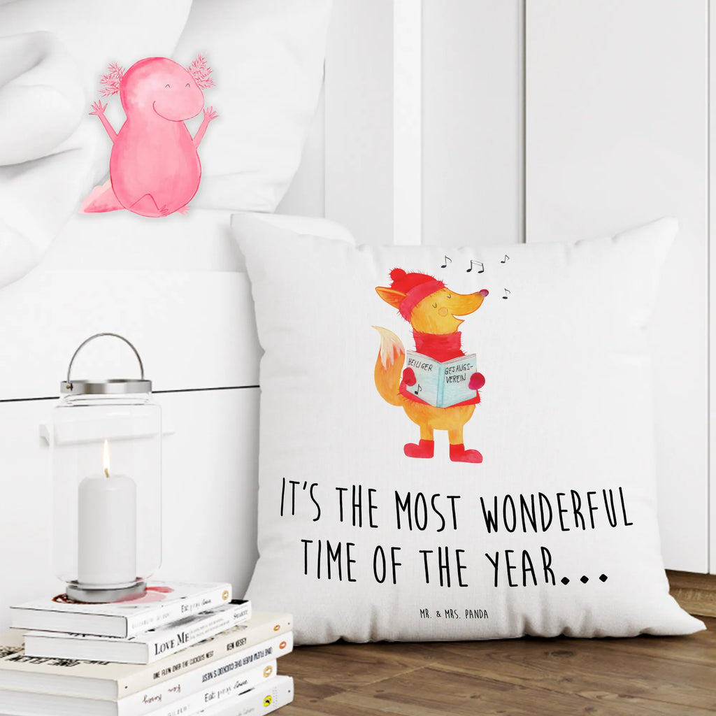 40x40 poduszka lis Śpiewak Zima, Boże Narodzenie, dekoracje świąteczne, Mikołaj, Adwent, Wigilia, zimowy motyw