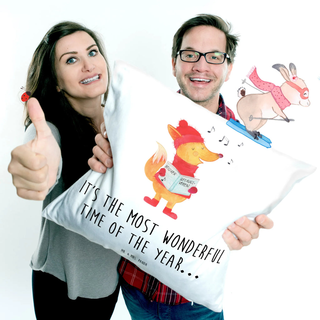 40x40 poduszka lis Śpiewak Zima, Boże Narodzenie, dekoracje świąteczne, Mikołaj, Adwent, Wigilia, zimowy motyw