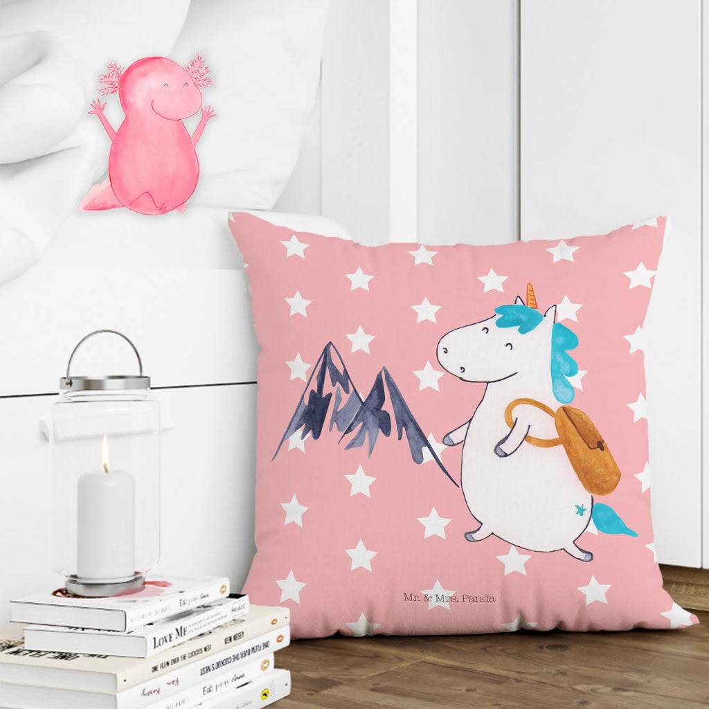 Cushion unicorn climber pillows, cushion, pad, 40x40, 40 x 40, sofa, soft, bed, couch, Pillow, settee, bedroom, pillow case, fluffy, unicorn, unicorns, mountains, adventurer, adventure, vacation, english, world traveler, travel, Einhorn, explorer, world trip, mountaineer