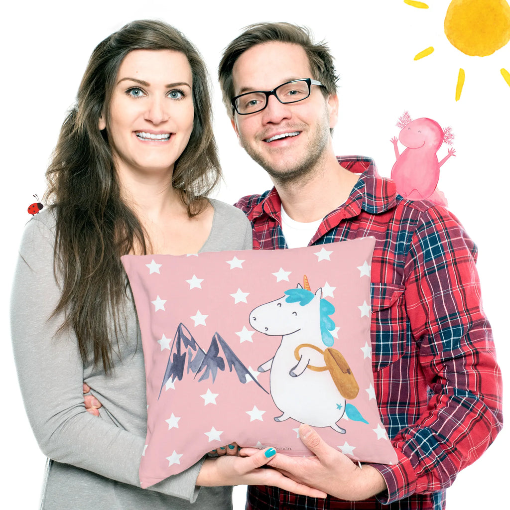 Cushion unicorn climber pillows, cushion, pad, 40x40, 40 x 40, sofa, soft, bed, couch, Pillow, settee, bedroom, pillow case, fluffy, unicorn, unicorns, mountains, adventurer, adventure, vacation, english, world traveler, travel, Einhorn, explorer, world trip, mountaineer