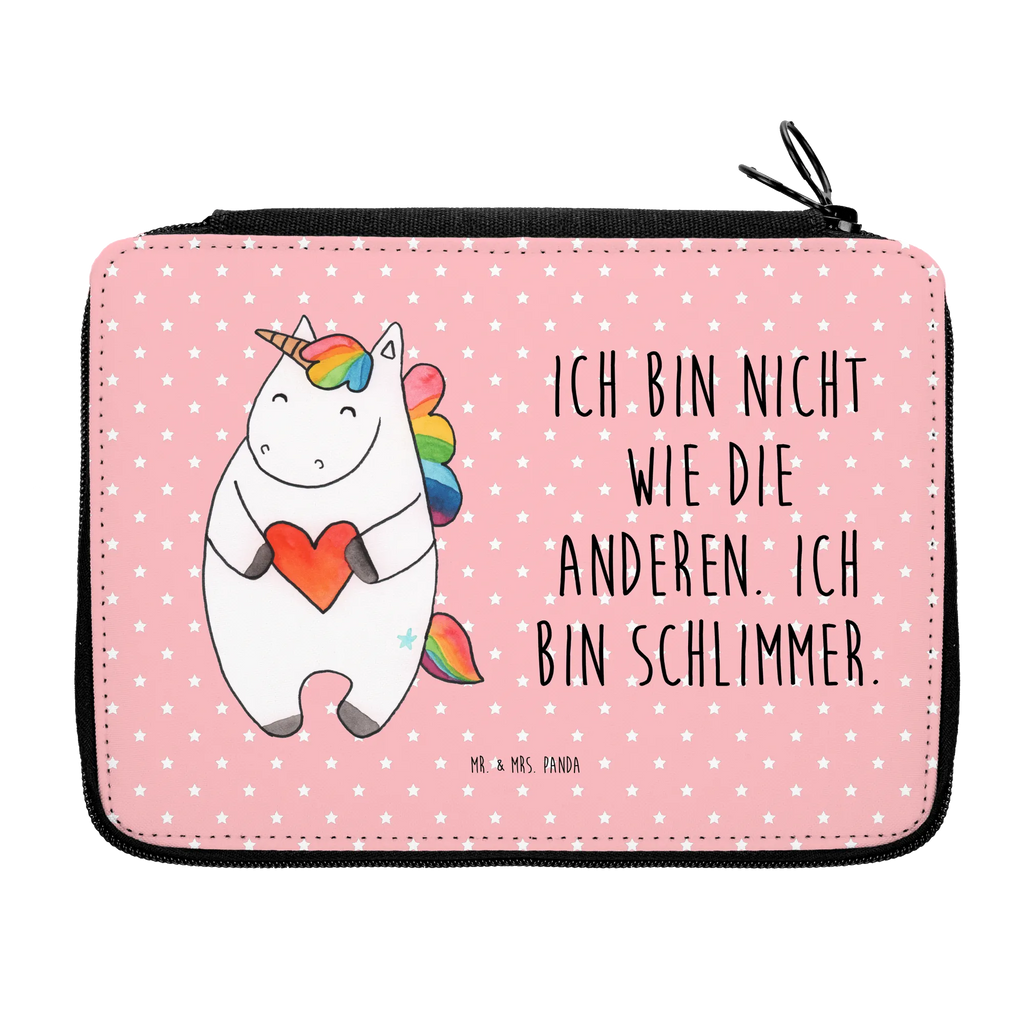 Leather folder unicorn Heart pen roll, child, enrolment, primary school, pencil case, pencil bag, motif, pupil, gift, school, unicorn, unicorns, different, Unicorn, bad girl, heart, girlfriend present, girlfriend gift, funny, evil, bad