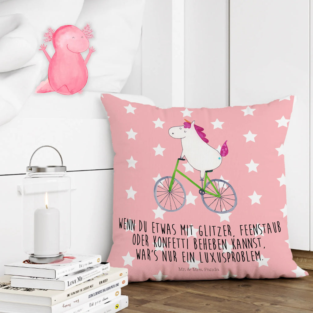 Cushion unicorn cyclist Pillow, settee, soft, fluffy, pad, bed, pillows, 40x40, couch, pillow case, bedroom, sofa, 40 x 40, cushion, unicorn, unicorns, present, cycling, luxury problem, fairy dust, love affliction, cyclist gift, confetti, grief, wheel, bike