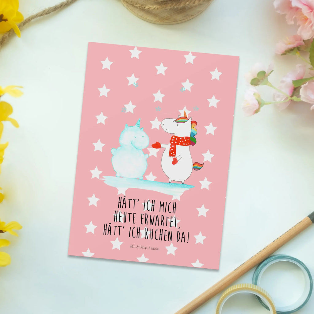 Pocztówka jednorożec Bałwan Postkarte, Geburtstagskarte, Einladung, Einladungskarte, Einladungskarten Geburtstag, Geschenkkarte, Karte, Ansichtskarten, Grußkarte, Dankeskarte, Einladung Geburtstag, Ansichtskarte, Einhorn, Einhörner, Einhorn Deko, Unicorn, Schnee, kalt, X-Mas, Winter, Schneemann, Weihnachten, Handschuhe, Mütze, Kuchen