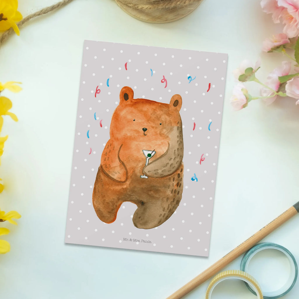 Postcard bear party kunstkarte, Postkarten, Designkarte, spruchkarte, bildkarte, Fotokarte, Motivkarte, Ansichtskarte, einzelkarte, Kunstkarten, Postkarte, Ansichtskarten, Grußkarte, Teddy, Teddybär, Bär, Lustig, Party, Mitbringsel, Abfeiern, Geburtstag, Gute Laune, Geburtstagsgeschenk, Feiern, Geschenk
