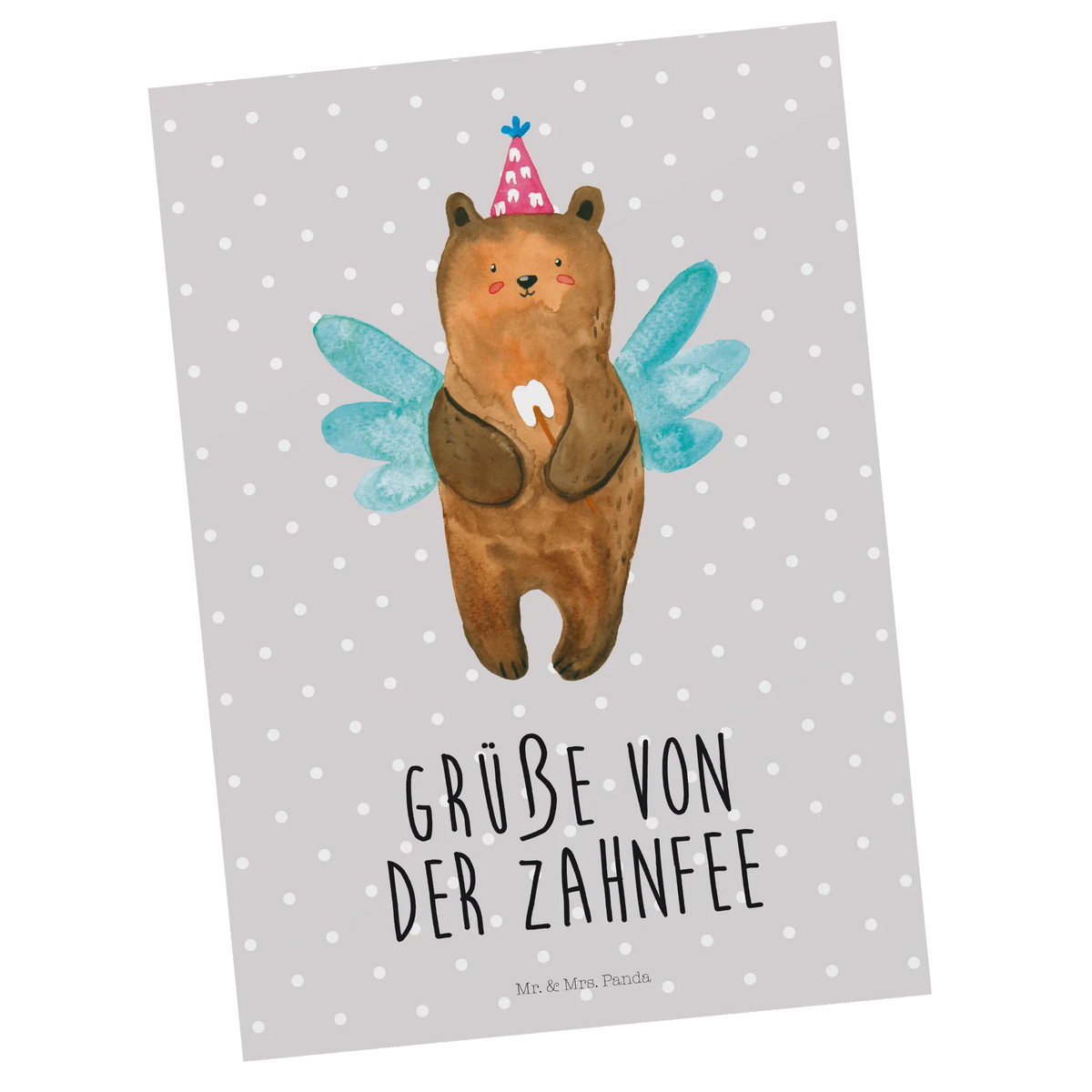 Postkarte Bär Zahnfee kunstkarte, Grußkarte, Ansichtskarte, Designkarte, spruchkarte, Motivkarte, Kunstkarten, einzelkarte, bildkarte, Ansichtskarten, Postkarten, Postkarte, Fotokarte, Bär, Teddy, Teddybär, Milchzahn, Zahnfee, Fee, Erster Zahn