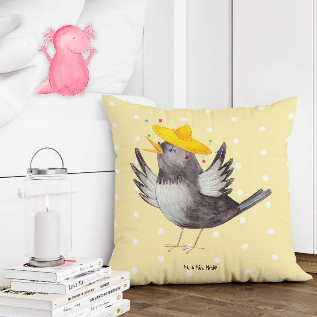 Cushion Crow sombrero Pillow, 40x40, pad, 40 x 40, pillow case, fluffy, settee, couch, pillows, cushion, sofa, bed, bedroom, soft, small animals, cute, funny, cute animal motives, hand drawn, small world, funny sayings, good mood, happy, gifts, gift ideas, special gifts, animal lover, card, Raven, Be happy, Motivation, Bird, Saying positive, Magpie, Happiness Saying, Birds