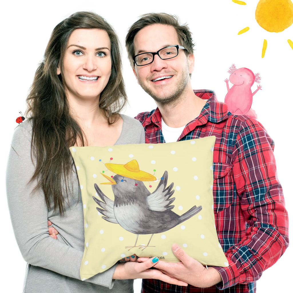 Cushion Crow sombrero Pillow, 40x40, pad, 40 x 40, pillow case, fluffy, settee, couch, pillows, cushion, sofa, bed, bedroom, soft, small animals, cute, funny, cute animal motives, hand drawn, small world, funny sayings, good mood, happy, gifts, gift ideas, special gifts, animal lover, card, Raven, Be happy, Motivation, Bird, Saying positive, Magpie, Happiness Saying, Birds