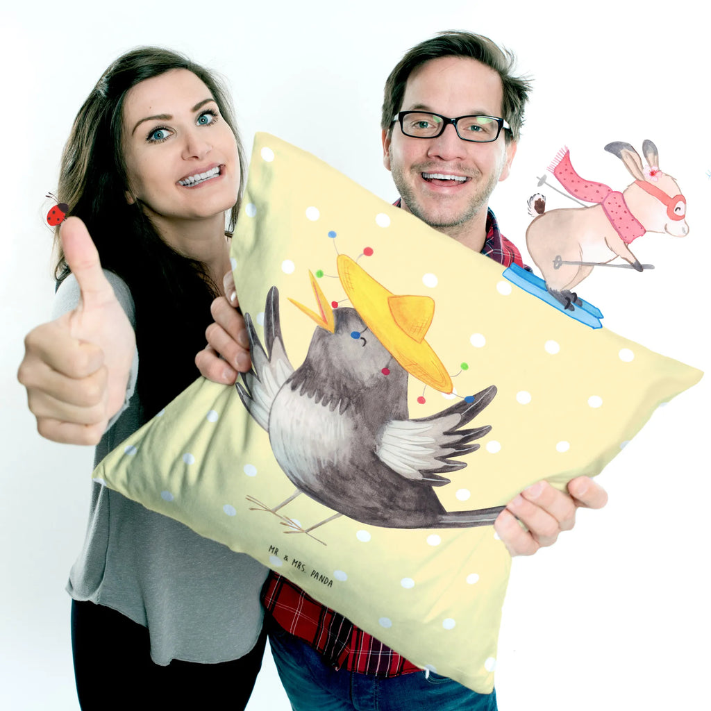 Cushion Crow sombrero Pillow, 40x40, pad, 40 x 40, pillow case, fluffy, settee, couch, pillows, cushion, sofa, bed, bedroom, soft, small animals, cute, funny, cute animal motives, hand drawn, small world, funny sayings, good mood, happy, gifts, gift ideas, special gifts, animal lover, card, Raven, Be happy, Motivation, Bird, Saying positive, Magpie, Happiness Saying, Birds