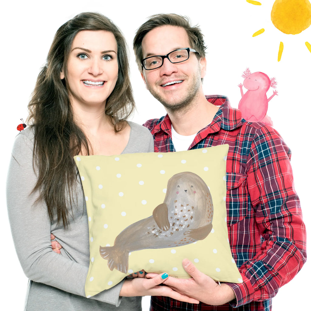 Cushion seal Laugh pad, bedroom, fluffy, 40 x 40, couch, pillows, settee, pillow case, sofa, cushion, Pillow, 40x40, bed, soft, small animals, cute, funny, cute animal motives, hand drawn, small world, funny sayings, good mood, happy, gifts, gift ideas, special gifts, animal lover, card, Beach, North Sea, Baltic Sea, Seal, Sea animal, Seals