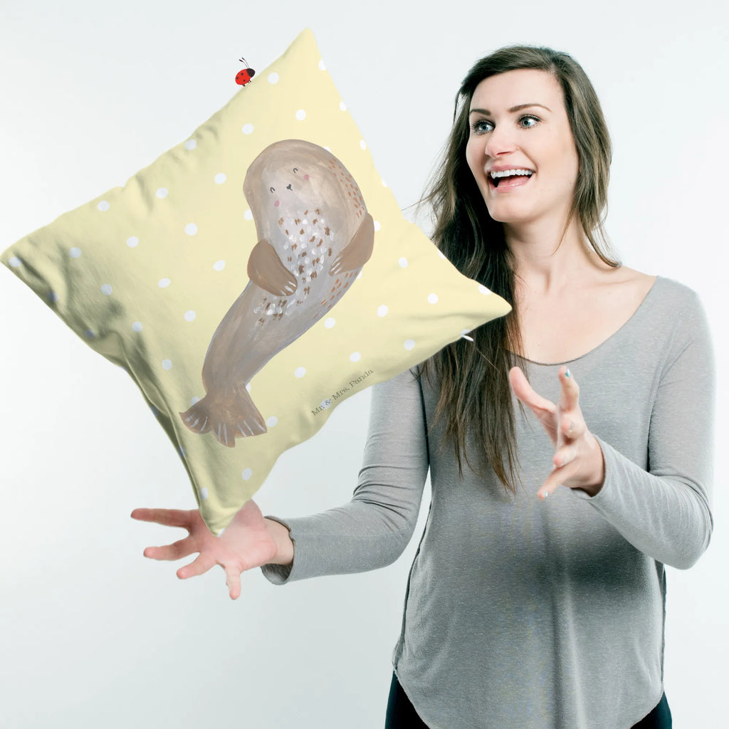 Cushion seal Laugh pad, bedroom, fluffy, 40 x 40, couch, pillows, settee, pillow case, sofa, cushion, Pillow, 40x40, bed, soft, small animals, cute, funny, cute animal motives, hand drawn, small world, funny sayings, good mood, happy, gifts, gift ideas, special gifts, animal lover, card, Beach, North Sea, Baltic Sea, Seal, Sea animal, Seals