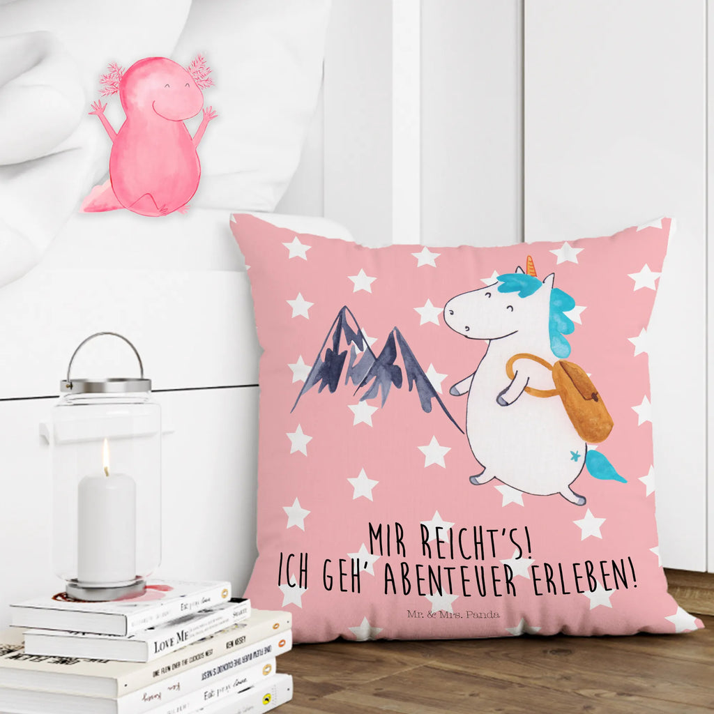 Cushion unicorn climber pillows, cushion, pad, 40x40, 40 x 40, sofa, soft, bed, couch, Pillow, settee, bedroom, pillow case, fluffy, unicorn, unicorns, mountains, adventurer, adventure, vacation, english, world traveler, travel, Einhorn, explorer, world trip, mountaineer