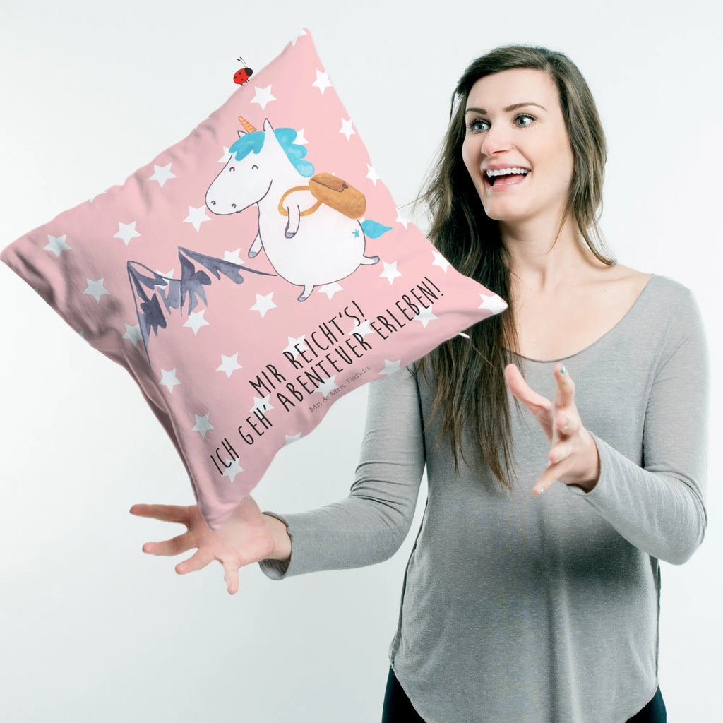 Cushion unicorn climber pillows, cushion, pad, 40x40, 40 x 40, sofa, soft, bed, couch, Pillow, settee, bedroom, pillow case, fluffy, unicorn, unicorns, mountains, adventurer, adventure, vacation, english, world traveler, travel, Einhorn, explorer, world trip, mountaineer