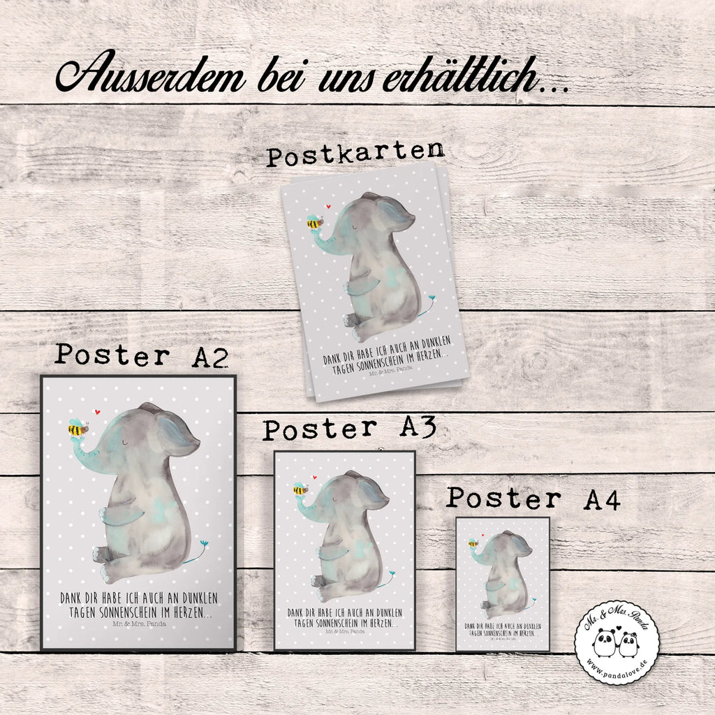 Poster elephant bee small animals, cute, funny, cute animal motives, hand drawn, small world, funny sayings, good mood, happy, gifts, gift ideas, special gifts, animal lover, card, anniversary, love saying, marriage proposal, bee, proof of love, love gift, love, elephant, wedding gift