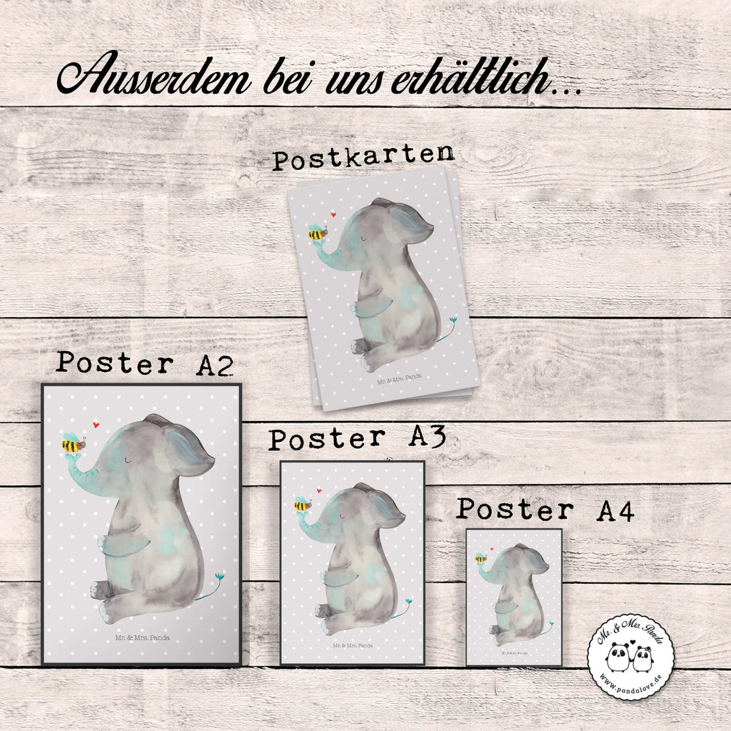 Poster elephant bee small animals, cute, funny, cute animal motives, hand drawn, small world, funny sayings, good mood, happy, gifts, gift ideas, special gifts, animal lover, card, anniversary, love saying, marriage proposal, bee, proof of love, love gift, love, elephant, wedding gift