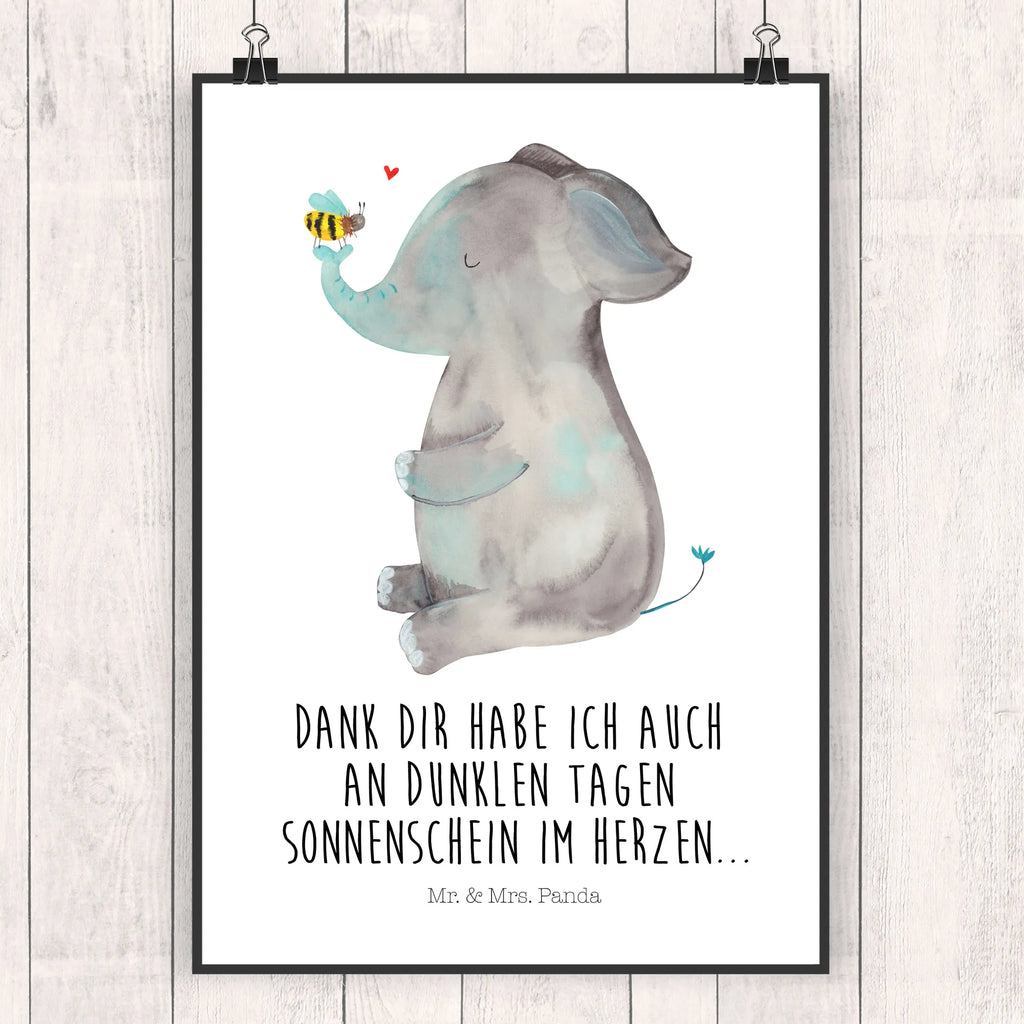 Poster elephant bee small animals, cute, funny, cute animal motives, hand drawn, small world, funny sayings, good mood, happy, gifts, gift ideas, special gifts, animal lover, card, anniversary, love saying, marriage proposal, bee, proof of love, love gift, love, elephant, wedding gift