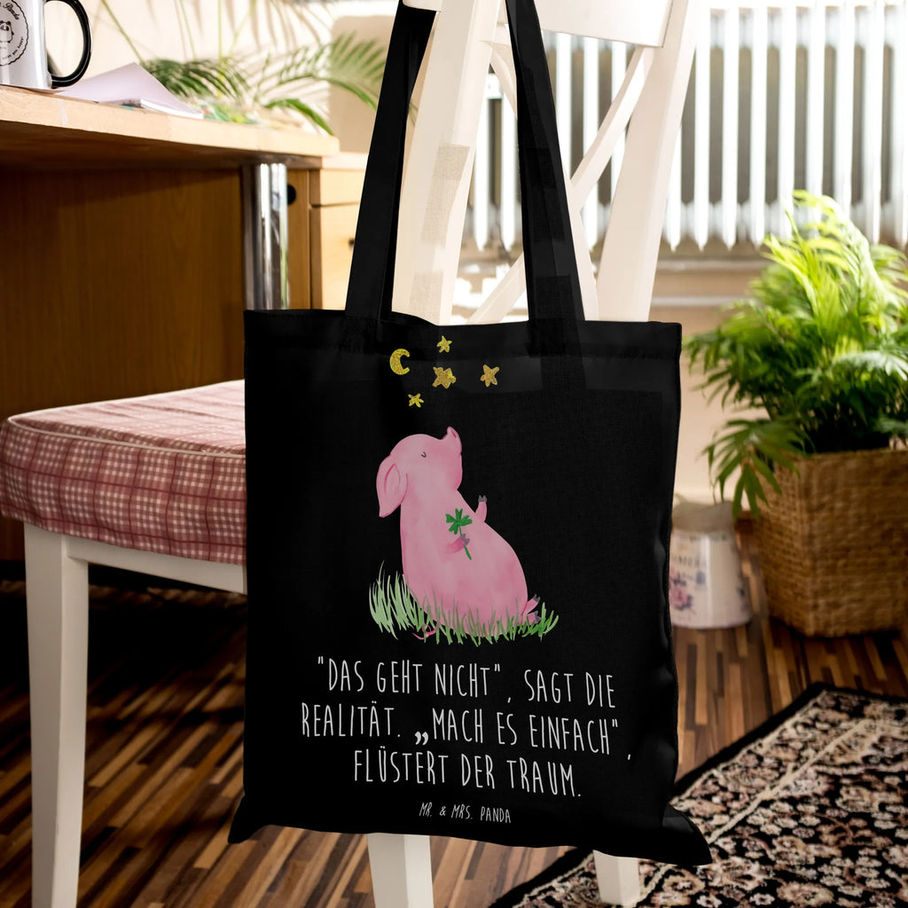 Tote bag Pig Luck cloth bag, bag, shopper, shopping bag, jute bag, pouch, Carrier bag, shoulder bag, cotton bag, small animals, cute, funny, cute animal motives, hand drawn, small world, funny sayings, good mood, happy, gifts, gift ideas, special gifts, animal lover, card, motivation, goals, lucky charm, asterisks, piglet, pig, stars, Lucky bastard. Luck, dreams