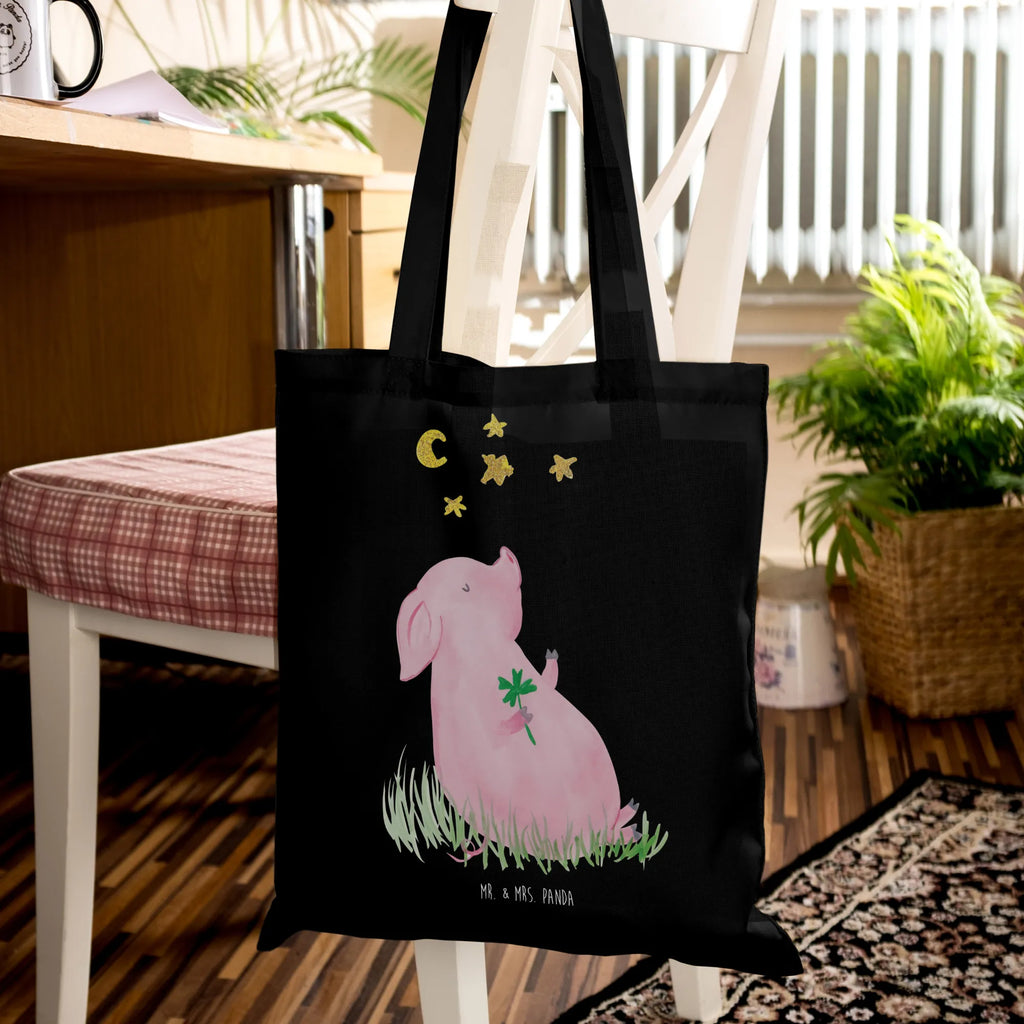 Tote bag Pig Luck cloth bag, bag, shopper, shopping bag, jute bag, pouch, Carrier bag, shoulder bag, cotton bag, small animals, cute, funny, cute animal motives, hand drawn, small world, funny sayings, good mood, happy, gifts, gift ideas, special gifts, animal lover, card, motivation, goals, lucky charm, asterisks, piglet, pig, stars, Lucky bastard. Luck, dreams