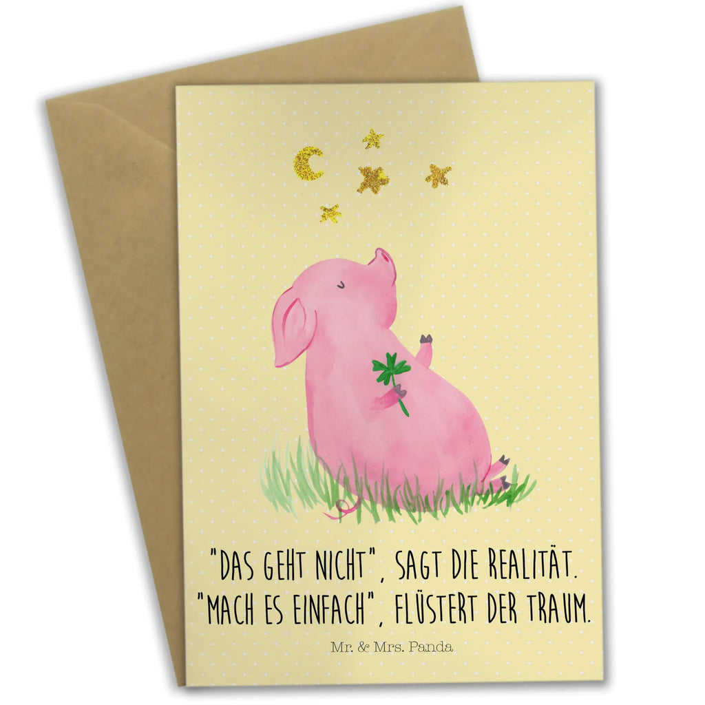 Grußkarte Glücksschwein Ansichtskarten, Geburtstagskarte, Hochzeitskarte, Glückwunschkarte, Grußkarte, Karte, Klappkarte, Einladungskarte, Tiermotive, Gute Laune, lustige Sprüche, Tiere, Träume, Sterne, Glücksbringer, Ziele, Sernchen, Glücksschwein. Glück, Motivation, Schwein, Schweinchen
