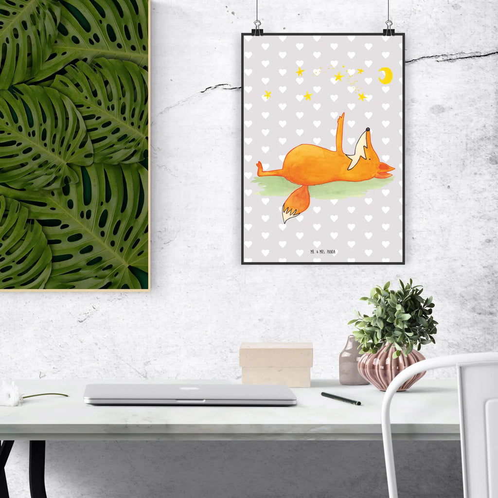 Poster Fox Stars Wanddekoration, Kunstdruck, Wandposter, Bild, Wanddeko, Küchenposter, Wanddeko Bild, Designposter, Raumdekoration, Poster, Posterdruck, Mr. & Mrs. Panda Poster, Kinderposter, Handgemaltes Poster, Fuchs, Romantik, Füchse, Spruch positiv, Always Look on the Bright Side of Life, tröstende Worte, Spruch schön