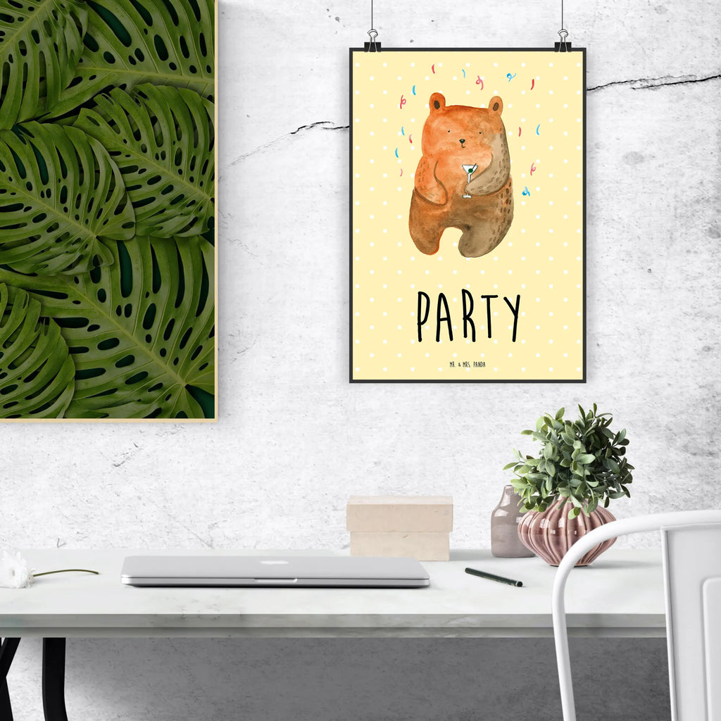 Poster Bär Party Handgemaltes Poster, Küchenposter, Wanddeko Bild, Poster, Bild, Posterdruck, Kinderposter, Raumdekoration, Wanddeko, Designposter, Wandposter, Wanddekoration, Mr. & Mrs. Panda Poster, Kunstdruck, Bär, Teddy, Teddybär, Lustig, Party, Geschenk, Geburtstagsgeschenk, Feiern, Geburtstag, Abfeiern, Mitbringsel, Gute Laune