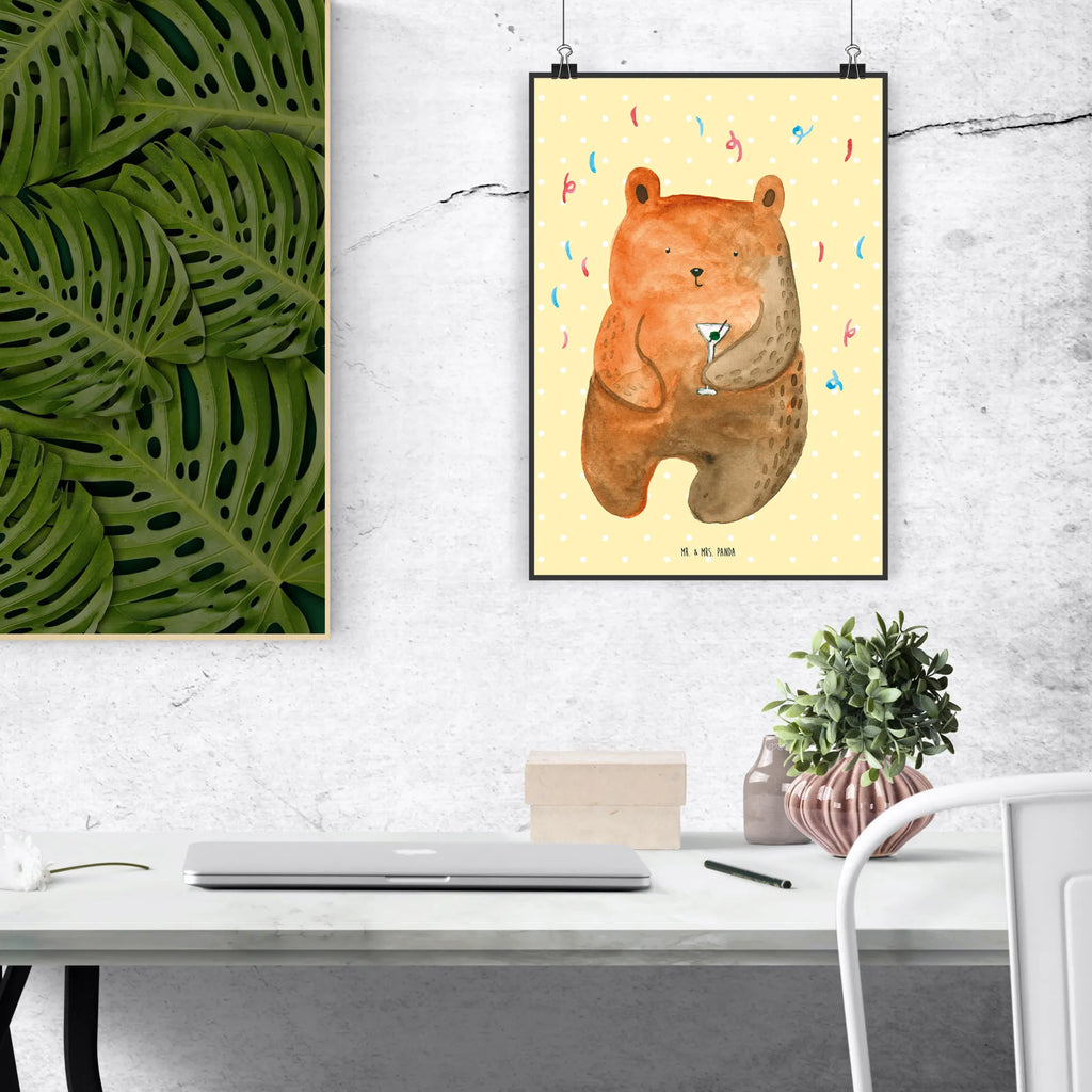 Poster Bär Party Handgemaltes Poster, Küchenposter, Wanddeko Bild, Poster, Bild, Posterdruck, Kinderposter, Raumdekoration, Wanddeko, Designposter, Wandposter, Wanddekoration, Mr. & Mrs. Panda Poster, Kunstdruck, Bär, Teddy, Teddybär, Lustig, Party, Geschenk, Geburtstagsgeschenk, Feiern, Geburtstag, Abfeiern, Mitbringsel, Gute Laune
