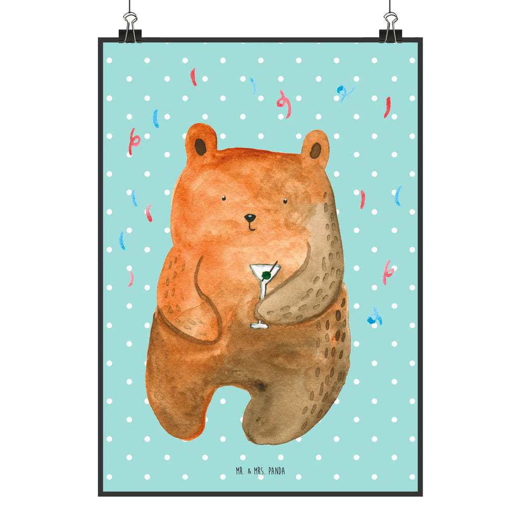 Poster Bär Party Handgemaltes Poster, Küchenposter, Wanddeko Bild, Poster, Bild, Posterdruck, Kinderposter, Raumdekoration, Wanddeko, Designposter, Wandposter, Wanddekoration, Mr. & Mrs. Panda Poster, Kunstdruck, Bär, Teddy, Teddybär, Lustig, Party, Geschenk, Geburtstagsgeschenk, Feiern, Geburtstag, Abfeiern, Mitbringsel, Gute Laune