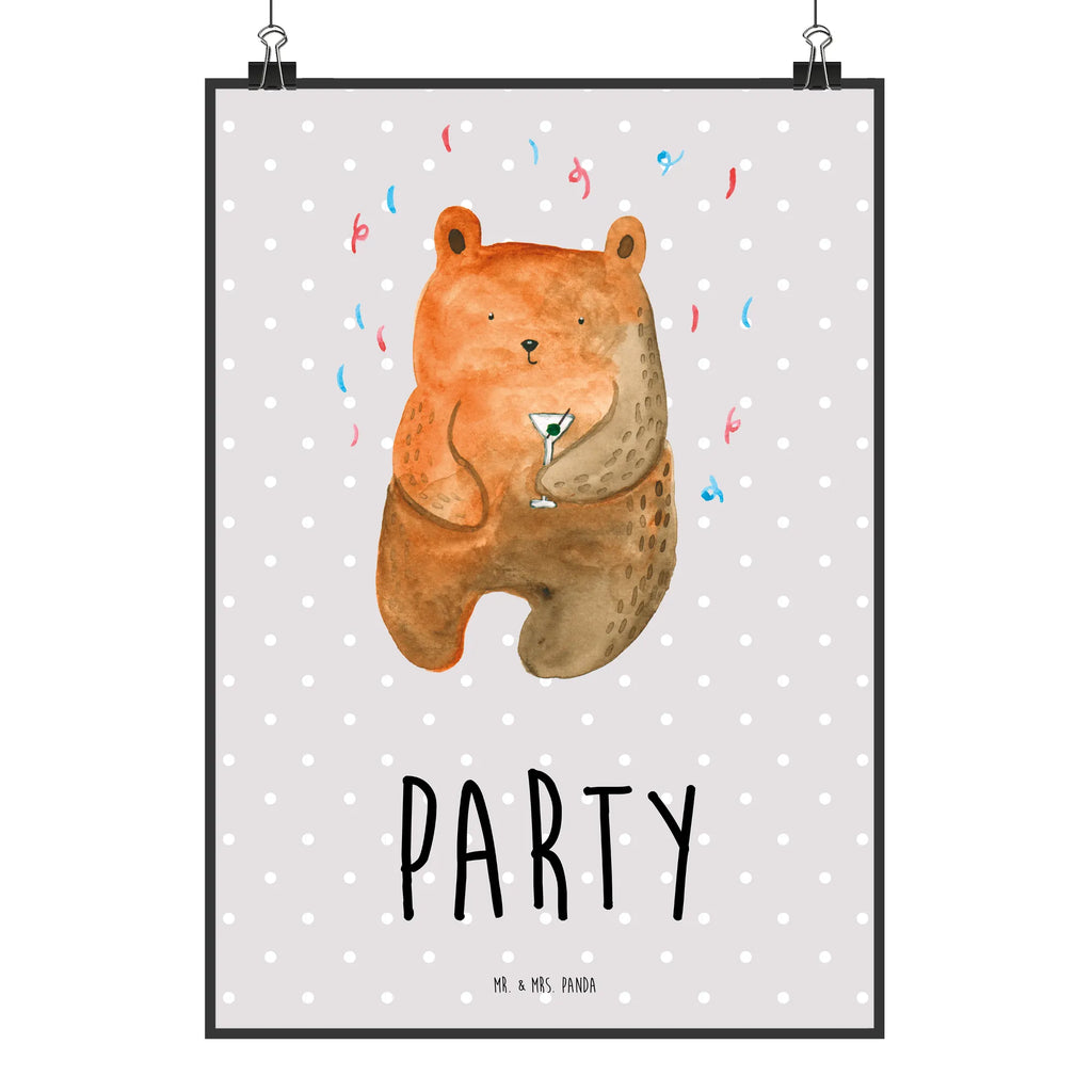 Poster Bär Party Handgemaltes Poster, Küchenposter, Wanddeko Bild, Poster, Bild, Posterdruck, Kinderposter, Raumdekoration, Wanddeko, Designposter, Wandposter, Wanddekoration, Mr. & Mrs. Panda Poster, Kunstdruck, Bär, Teddy, Teddybär, Lustig, Party, Geschenk, Geburtstagsgeschenk, Feiern, Geburtstag, Abfeiern, Mitbringsel, Gute Laune