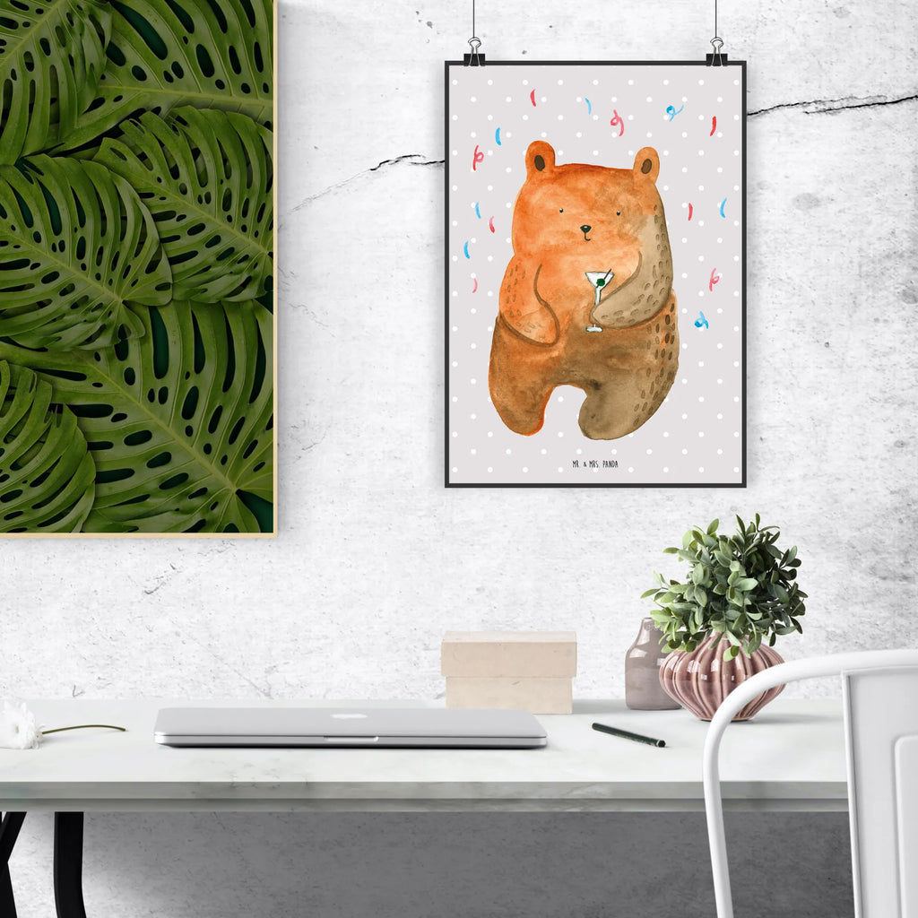 Poster Bär Party Handgemaltes Poster, Küchenposter, Wanddeko Bild, Poster, Bild, Posterdruck, Kinderposter, Raumdekoration, Wanddeko, Designposter, Wandposter, Wanddekoration, Mr. & Mrs. Panda Poster, Kunstdruck, Bär, Teddy, Teddybär, Lustig, Party, Geschenk, Geburtstagsgeschenk, Feiern, Geburtstag, Abfeiern, Mitbringsel, Gute Laune
