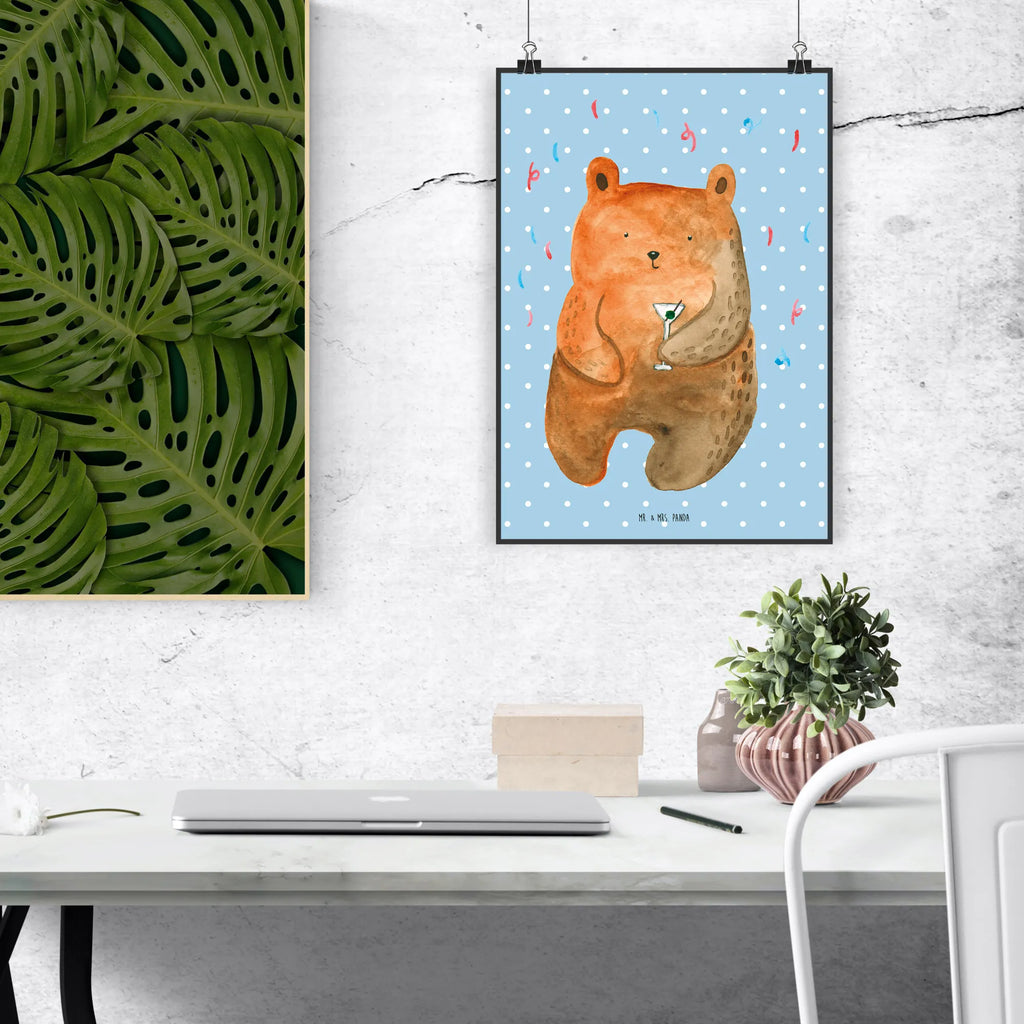 Poster Bär Party Handgemaltes Poster, Küchenposter, Wanddeko Bild, Poster, Bild, Posterdruck, Kinderposter, Raumdekoration, Wanddeko, Designposter, Wandposter, Wanddekoration, Mr. & Mrs. Panda Poster, Kunstdruck, Bär, Teddy, Teddybär, Lustig, Party, Geschenk, Geburtstagsgeschenk, Feiern, Geburtstag, Abfeiern, Mitbringsel, Gute Laune
