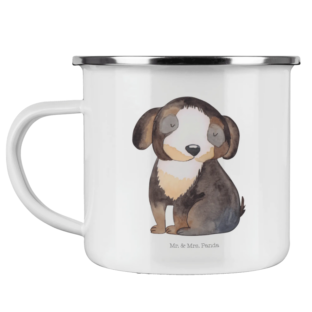 Kempingowy kubek emaliowany pies relaks Pies, motyw psa, zwierzę domowe, rasa psa, miłośnik zwierząt, właściciel psa, powiedzenia