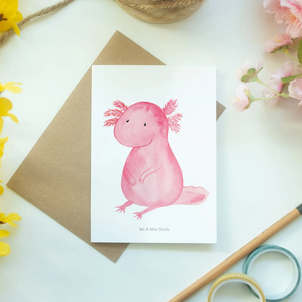 Greetings card axolotl zero Grußkarte, Glückwunschkarte, Karte, Ansichtskarten, Hochzeitskarte, Geburtstagskarte, Einladungskarte, Klappkarte, Axolotl, Molch, Freundin, Lebensstil, Liebe, zufrieden, Axolot, Weisheit, Lebensweisheit, fröhlich, vergnügt