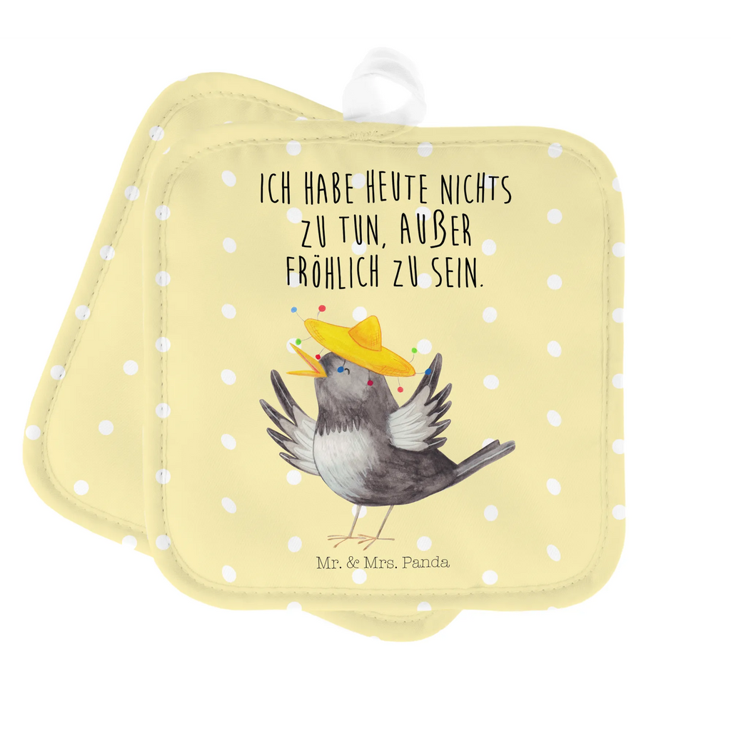 2-elementowy zestaw podkładek pod garnki kruk Sombrero Topflappen 2er Set, Topflappen, Topflappen Set, topfhalter, Topfuntersetzer, Topflappenset, 2er Set Topflappen, Topfhandschuhe, Tiermotive, Gute Laune, Lustige Sprüche, Tiere, Elster, Vogel, Froh, Vögel, Fröhlich sein, Glück Spruch, Motivation, Spruch Positiv, glücklich sein, Rabe